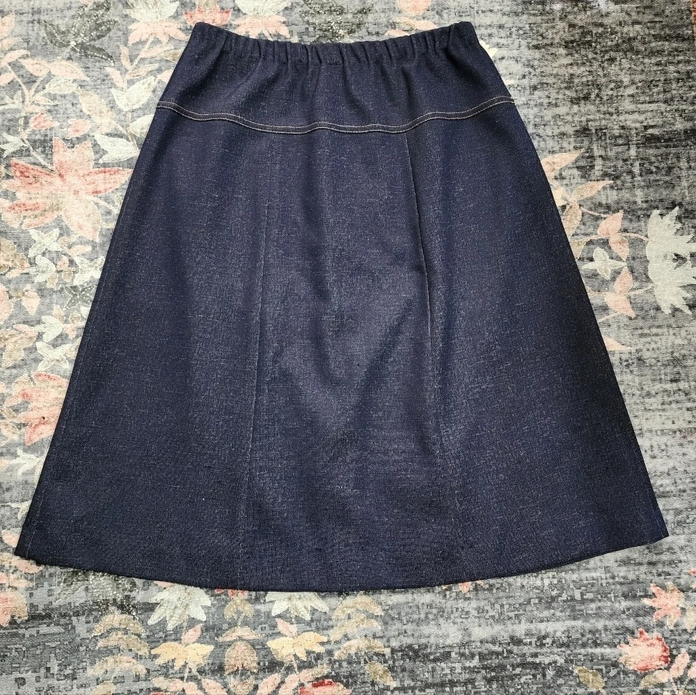 Vintage Graff Californiawear Blue Faux Denim A-Line Midi Skirt